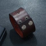 Punk Vintage Leather Bracelet Embossed Genuine  Leather Bracelet fit 20mm Snaps button jewelry wholesale