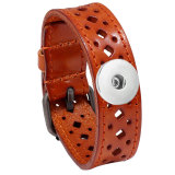 Leather Bracelet Retro Hollow Men's Wide Leather Bracelet Personality Riding Jewelry fit 20mm snaps  jewelry