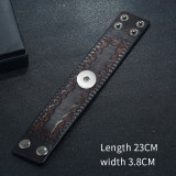 Punk Vintage Leather Bracelet Embossed Genuine  Leather Bracelet fit 20mm Snaps button jewelry wholesale