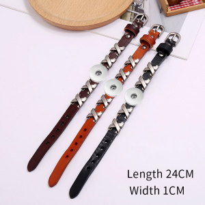 X Nail Men's Leather Bracelet Adjustable Vintage Jewelry fit 20mm snaps  jewelry