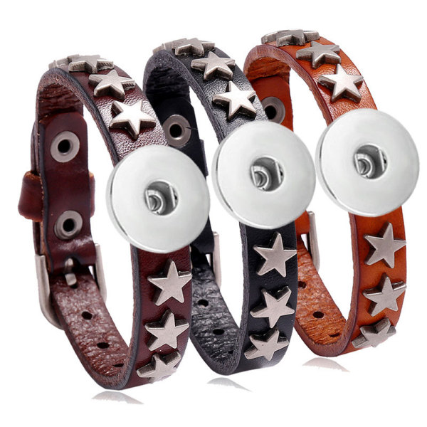 Punk Vintage Jewelry Pentagram Leather Bracelet fit 20mm Snaps button jewelry wholesale