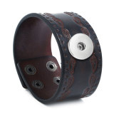Punk Vintage Leather Bracelet Embossed Genuine  Leather Bracelet fit 20mm Snaps button jewelry wholesale
