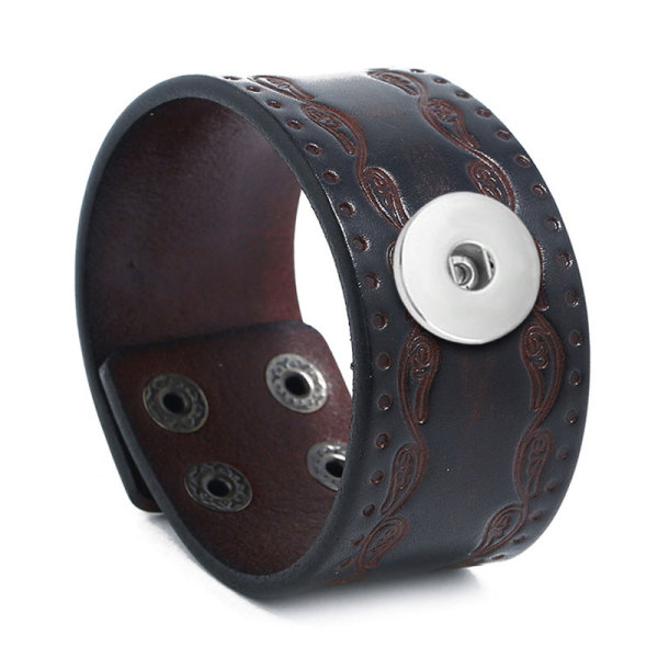 Punk Vintage Leather Bracelet Embossed Genuine  Leather Bracelet fit 20mm snaps  jewelry