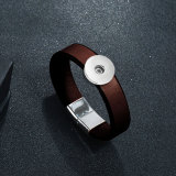 Stainless Steel Genuine Leather Bracelet fit 20mm snaps  jewelry