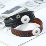 Leather Bracelet Computer Embroidered Men's and Women's Bracelet Simple Imitation Leather Bracelet fit 20mm Snaps button jewelry wholesale