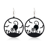 Scary Spider Pumpkin Witch Black Cat Round Acrylic Halloween Earrings