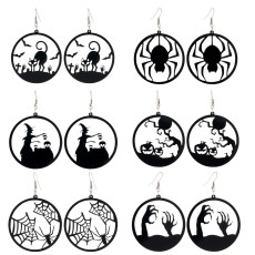 Scary Spider Pumpkin Witch Black Cat Round Acrylic Halloween Earrings