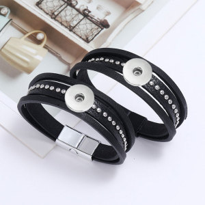 Simple Fashion Magnetic Buckle Leather Bracelet fit 20mm snaps  jewelry