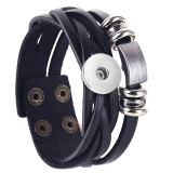 Braided Leather Bracelet Sub-leather Bracelet Genuine Leather fit 20mm snaps  jewelry