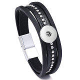 Simple Fashion Magnetic Buckle Leather Bracelet fit 20mm snaps  jewelry