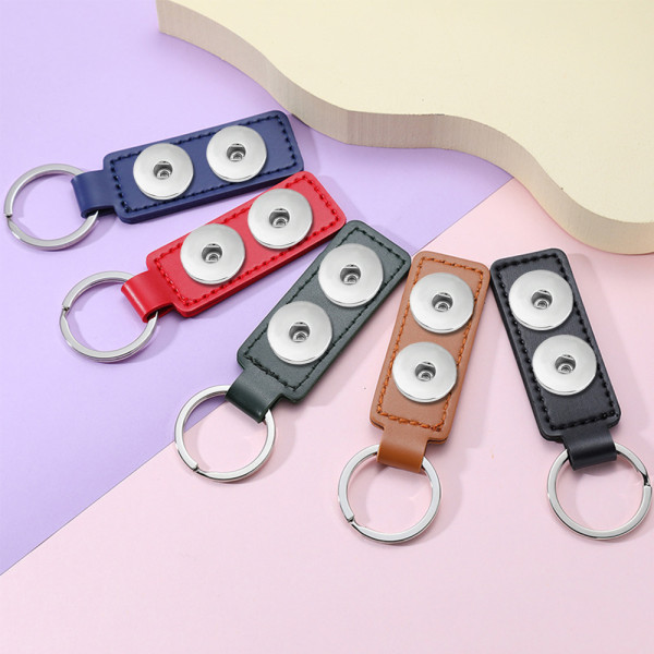 PU Leather Keychain Double Sided Car Line Small Gift Metal Pendant Car Keychain fit 18mm snap button jewelry