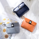 Retro oil wax leather small coin purse storage bag ladies ultra-thin key bag document bag card holder fit 18mm snap button jewelry