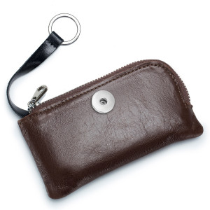 Oil wax retro coin purse key case men's ultra-thin first layer cowhide coin bag storage bag genuine leather fit 18mm snap button jewelry