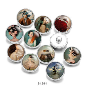 20MM Pretty girl Print glass snaps buttons