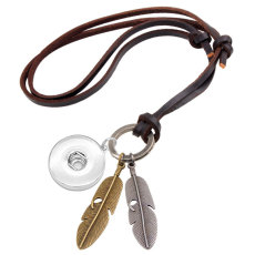 genuine cowhide feather necklace leather rope pendant fit 18mm snap button jewelry