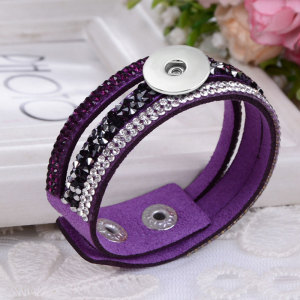 20.5CM MULTI COLORS Fleece Leather Rhinestone Bracelet fit 18mm snap button jewelry