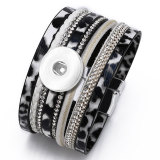 Rhinestone Pu Magnet Buckle Bracelet Natural Leopard Print Horsehair Bracelet fit 18mm snap button jewelry