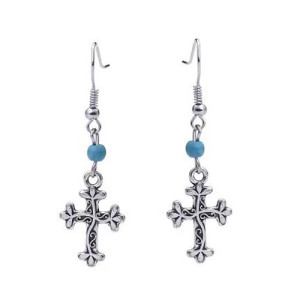 Carved Cross Turquoise Earrings