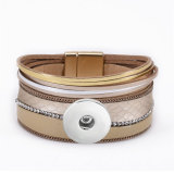 Fashion diamond-encrusted leather bracelet multi-layer PU leather rope magnet buckle bracelet creative winding bracelet fit 18mm snap button jewelry