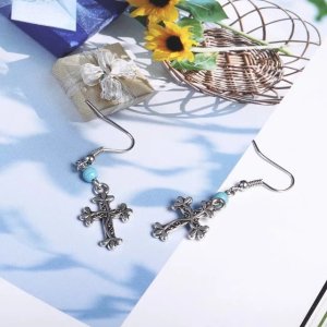 Carved Cross Turquoise Earrings