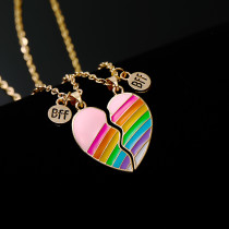Good friend rainbow burger french fries necklace new love stitching pendant two-petal diamond couple necklace