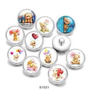 20MM Cartoon bear Print glass snaps buttons