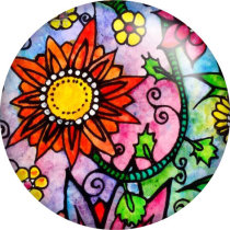 20MM Colorful Flower  pattern Print glass snaps buttons