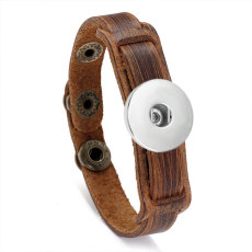 vintage Genuine Leather bracelet fit 20mm snaps button DIY jewelry