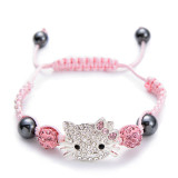 Soft clay filled with diamond ball woven Shambhala cat head bracelet crystal jewelry