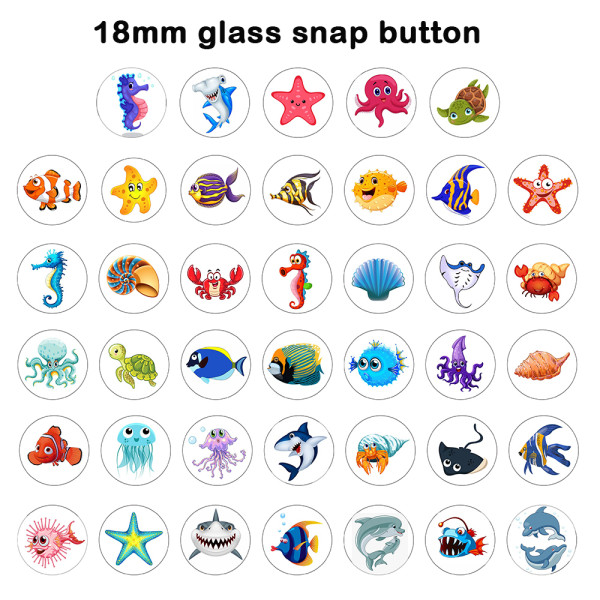 MIX 40PCS 18MM beach marine life  pattern Print glass snaps buttons