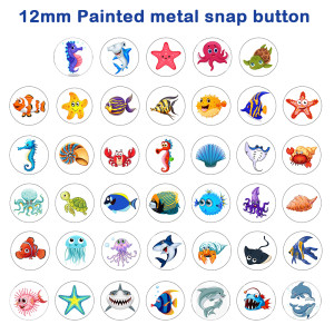 MIX 40PCS Painted metal beach 12mm snap buttons marine life