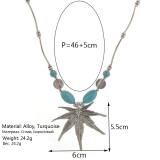 Turquoise Vintage Maple Leaf Statement Ladies Necklace