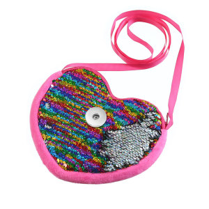 One-shoulder messenger bag DIY funny love-shaped sequin coin purse 20mm snap button jewelry