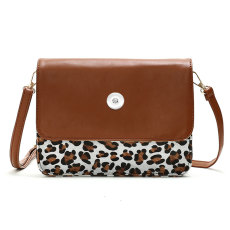 Soft Leather Large Leopard Panel One Shoulder Span Large Capacity Shoulder Bag 18mm Snap Jewelry