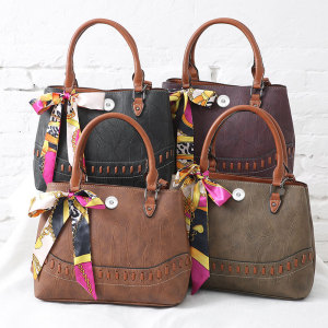 Leather Large Capacity Twins Tote Crossbody Large Capacity Shoulder Bag 18mm Snap Jewelry