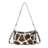 Soft Leather Giraffe Cow Print One Shoulder Span Large Capacity Shoulder Bag 18mm Snap Jewelry