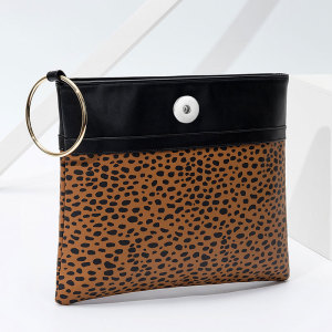 Soft Leather Large Leopard Panel One Shoulder Span Large Capacity Shoulder Bag 18mm Snap Jewelry