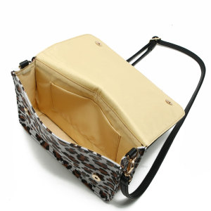 Soft Leather Large Leopard Panel One Shoulder Span Large Capacity Shoulder Bag 18mm Snap Jewelry