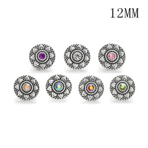 Flowers 12MM Rhinestone snap silver plated  interchangable snaps jewelry