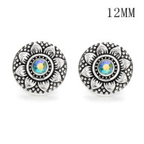 Flowers 12MM Rhinestone snap silver plated  interchangable snaps jewelry