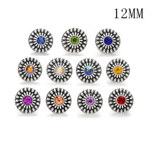 Flowers 12MM Rhinestone snap silver plated  interchangable snaps jewelry