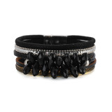 Multilayer Leather Design Bracelet Row of Diamonds Boho Crystal Bracelet
