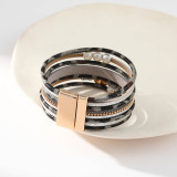 Boho Leather Bracelet Personalised Leopard Print Multilayer Pearl Bracelet