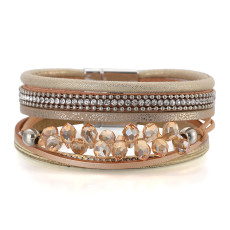Multilayer Leather Design Bracelet Row of Diamonds Boho Crystal Bracelet