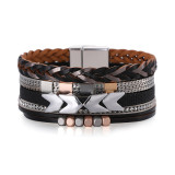 Boho Arrows Braided Leather Strap Bracelet Multilayer Pu Magnetic Buckle Bracelet