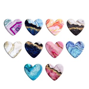 Golden Line Colorful Stone Texture Heart Photo Resin snap button  fit 18mm snap jewelry