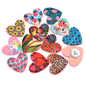 Golden Line Colorful Stone Texture Heart Photo Resin snap button  fit 18mm snap jewelry