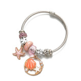 Pandora Stainless Steel Bracelet Pearl Starfish Shell Pendant Beaded Crystal Bracelet