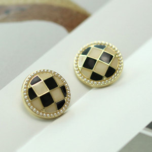 20MM Checkerboard Black and White Check Pearl Metal Button Sweater Jacket Suit Button