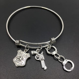 gun police badge handcuffs creative bracelet stainless steel adjustable police bracelet